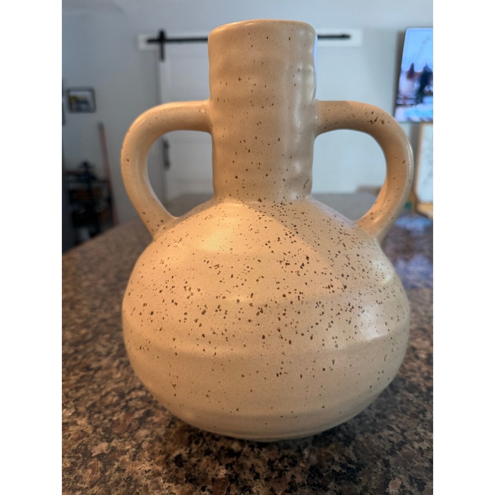 Studio McGee Threshold Ceramic Speckled Vase Tan Cream Double Handle Decorative‎